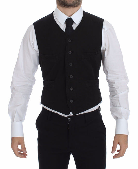 Dolce &amp; Gabbana Black Flax Cotton Dress Vest Blazer