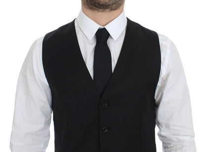 Dolce &amp; Gabbana Black Wool Silk Stretch Dress Vest Blazer