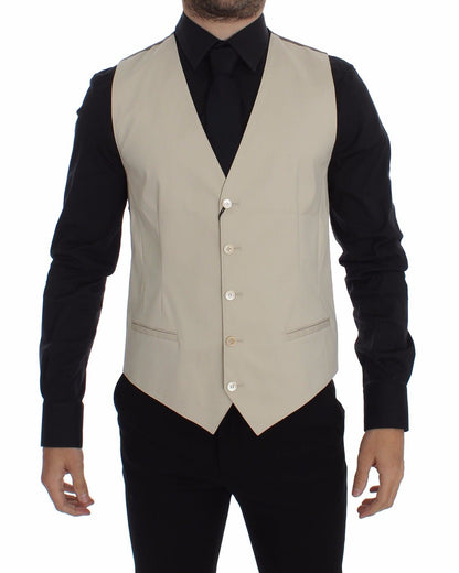 Dolce &amp; Gabbana Beige Cotton Stretch Dress Vest Blazer