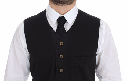 Dolce &amp; Gabbana Black Cotton Viscose Dress Vest Blazer