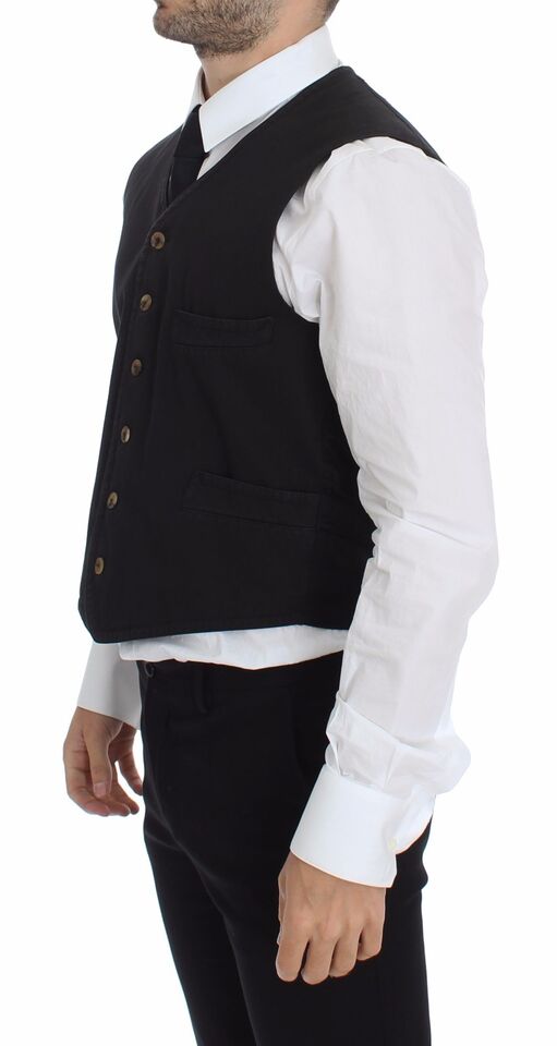 Dolce &amp; Gabbana Black Cotton Viscose Dress Vest Blazer