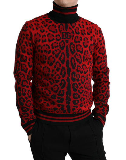 Dolce &amp; Gabbana Red Leopard Print Turtleneck Pullover Sweater