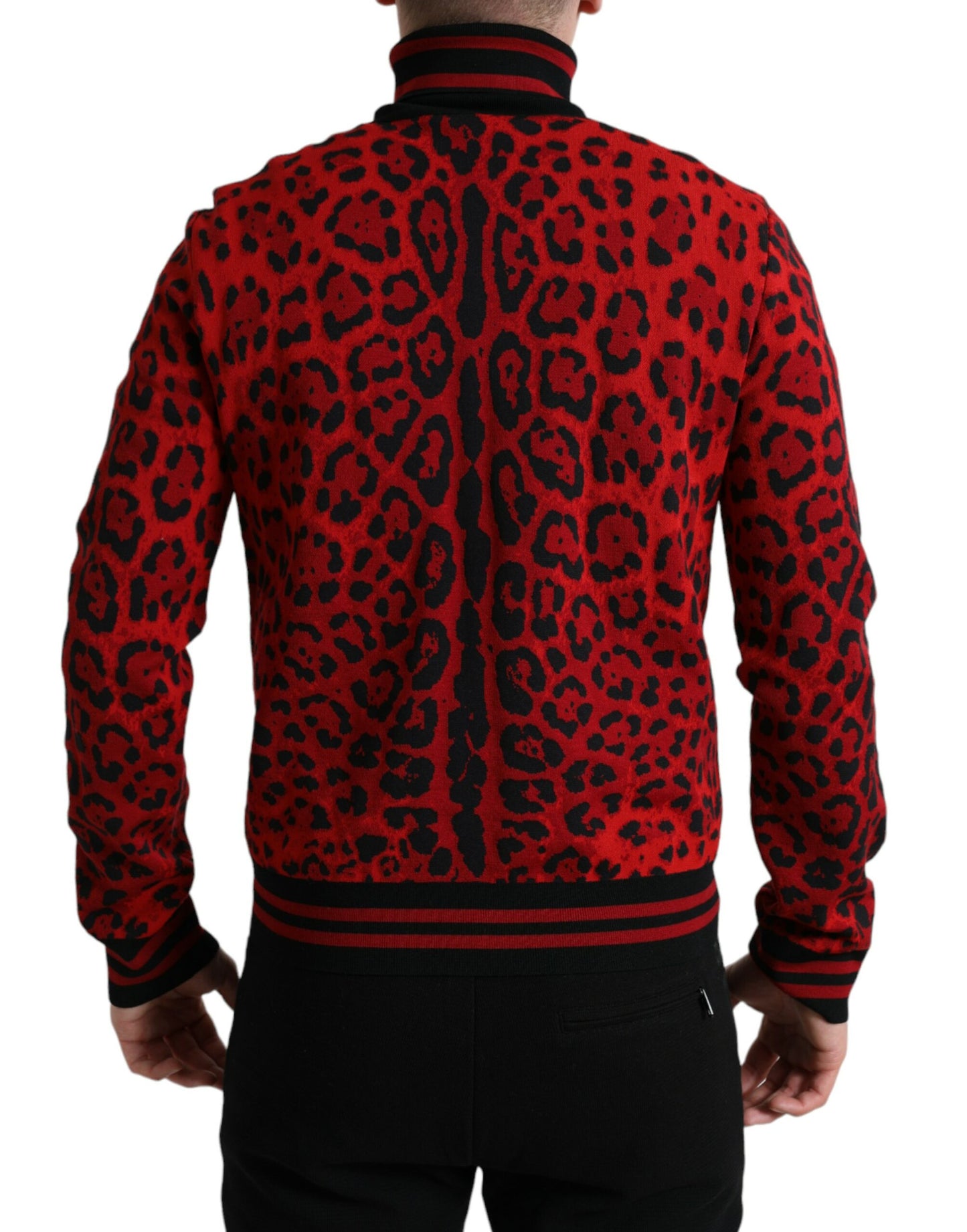 Dolce &amp; Gabbana Red Leopard Print Turtleneck Pullover Sweater