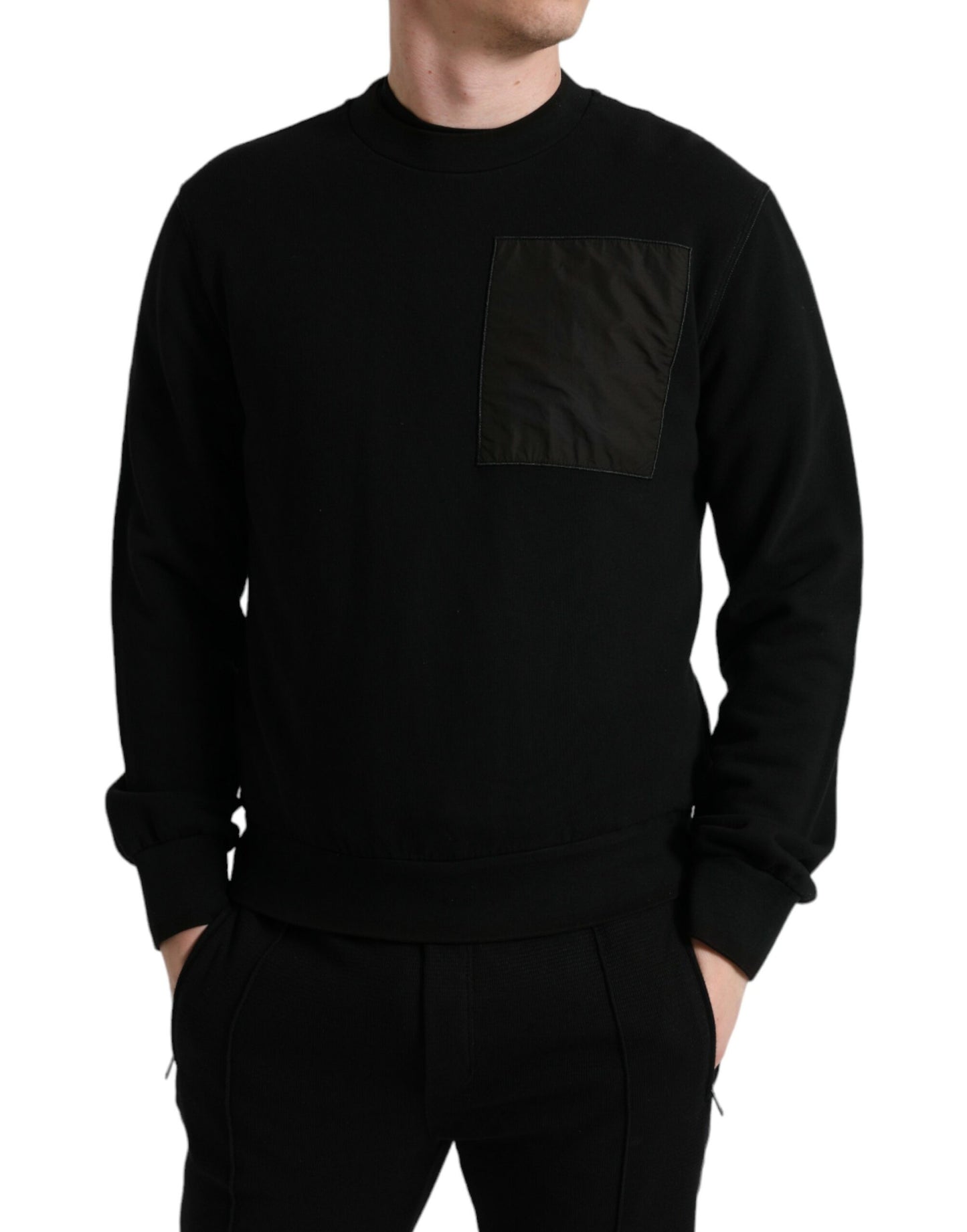 Dolce &amp; Gabbana Black Cotton Crew Neck Men Pullover Sweater