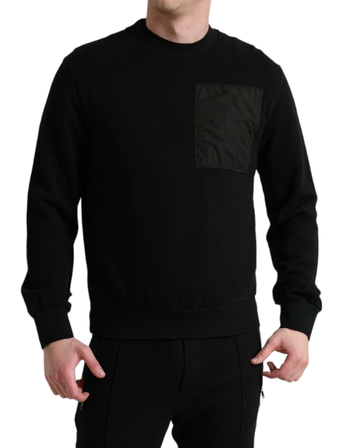 Dolce &amp; Gabbana Black Cotton Crew Neck Men Pullover Sweater