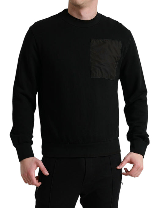 Dolce &amp; Gabbana Black Cotton Crew Neck Men Pullover Sweater