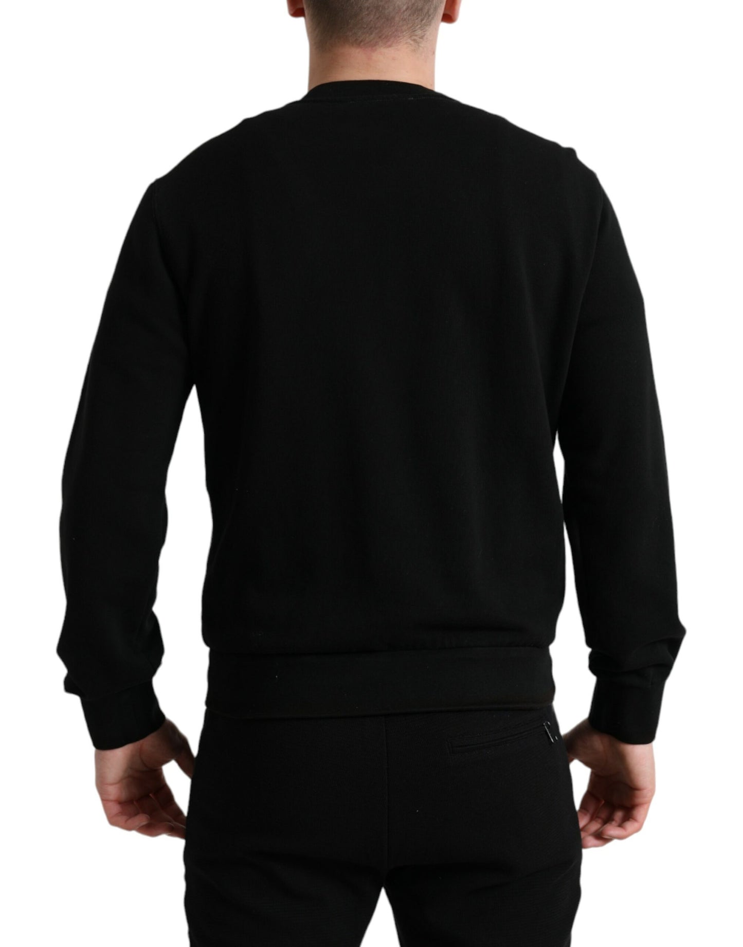 Dolce &amp; Gabbana Black Cotton Crew Neck Men Pullover Sweater