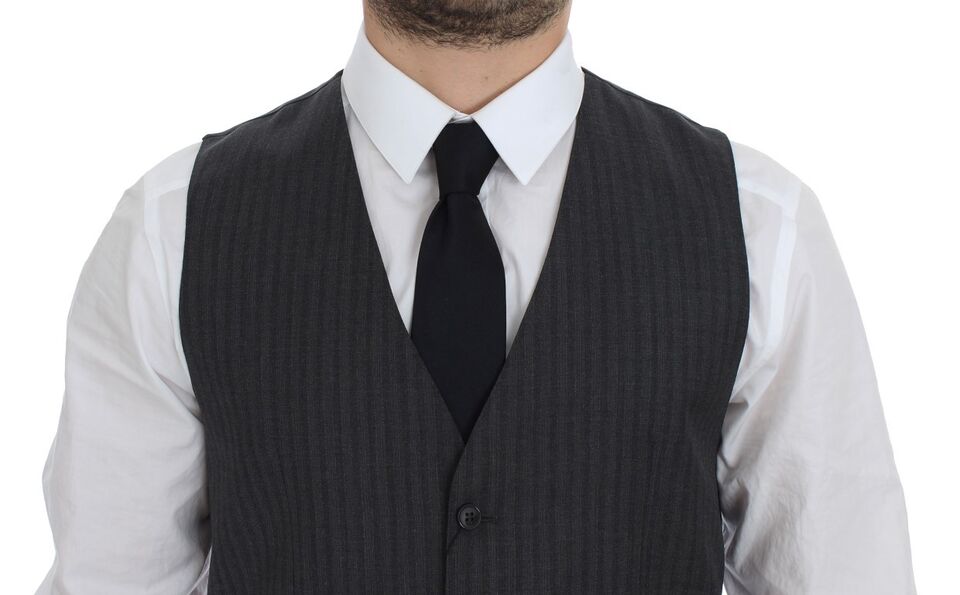 Dolce &amp; Gabbana Black Striped Wool Single Breasted Vest