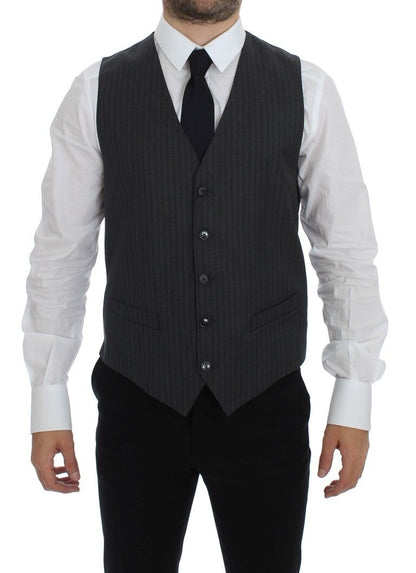 Dolce &amp; Gabbana Black Striped Wool Single Breasted Vest