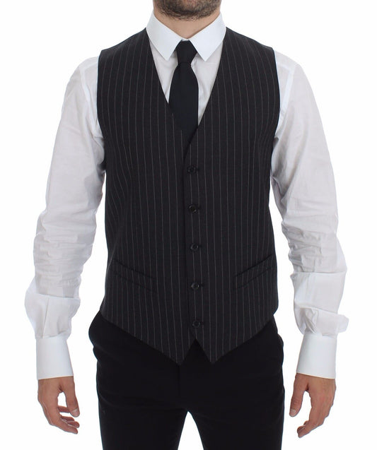 Dolce &amp; Gabbana Gray Striped Wool Logo Vest Weste Waistcoat