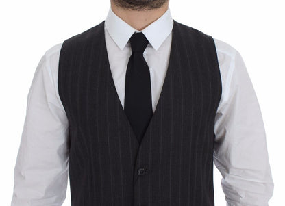 Dolce &amp; Gabbana Gray Striped Wool Logo Vest Weste Waistcoat