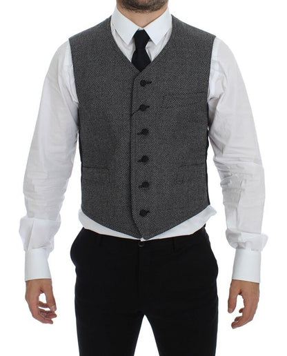 Dolce &amp; Gabbana Gray Cotton Blend Logo Vest Weste Waistcoat