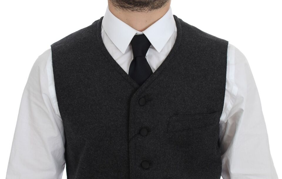 Dolce &amp; Gabbana Gray Wool Blend Logo Vest Weste Waistcoat