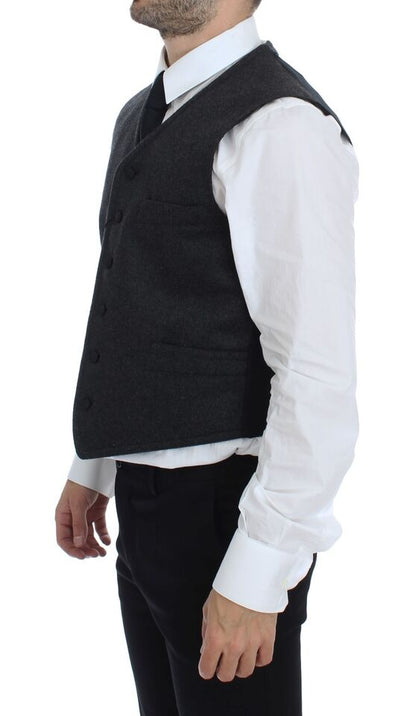 Dolce &amp; Gabbana Gray Wool Blend Logo Vest Weste Waistcoat