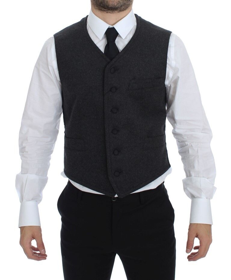 Dolce &amp; Gabbana Gray Wool Blend Logo Vest Weste Waistcoat