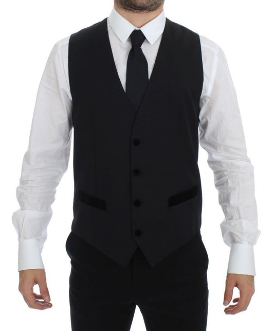 Dolce &amp; Gabbana Black Wool Formal Dress Vest Gilet Weste