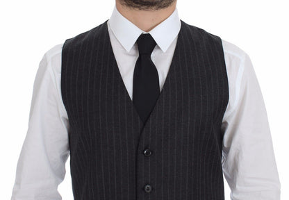 Dolce &amp; Gabbana Gray Striped Wool Logo Vest Weste Waistcoat