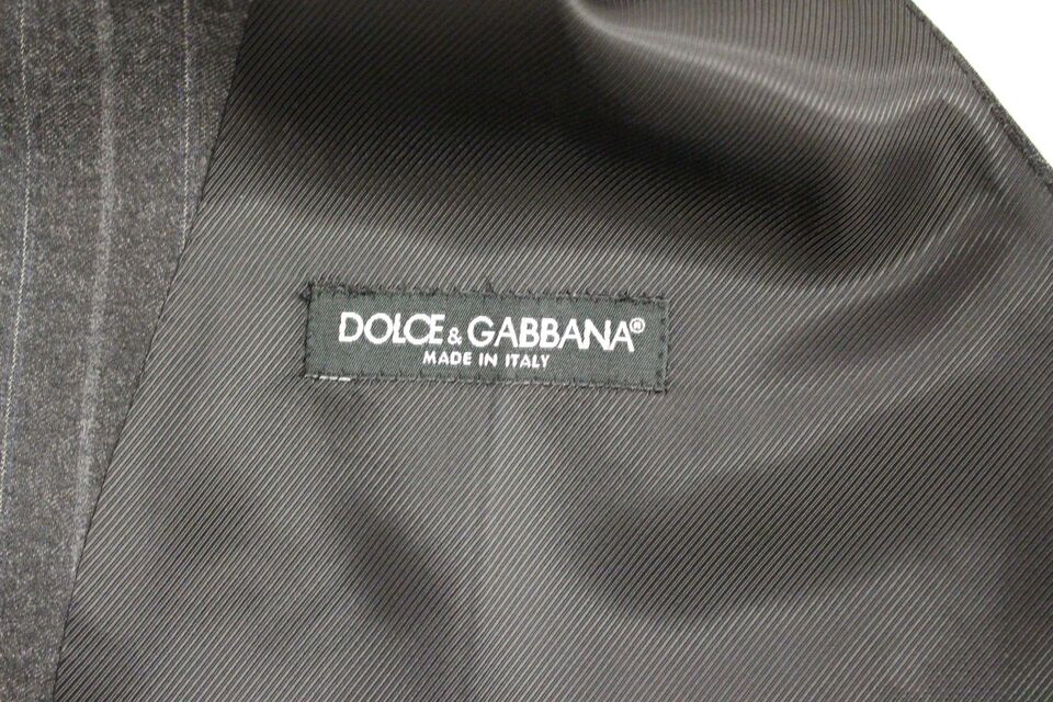 Dolce &amp; Gabbana Gray Striped Wool Logo Vest Weste Waistcoat