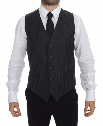 Dolce &amp; Gabbana Gray Striped Wool Logo Vest Weste Waistcoat