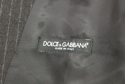 Dolce &amp; Gabbana Gray Striped Wool Logo Vest Gilet Vests