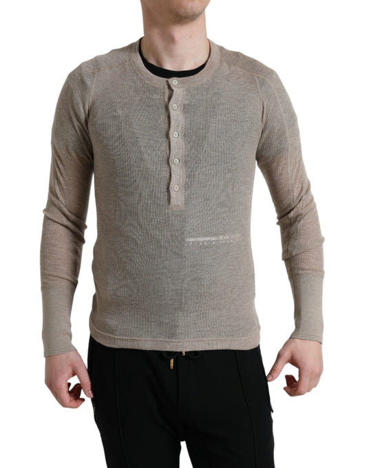 Dolce &amp; Gabbana Henley Pullover Beige Cashmere Sweater