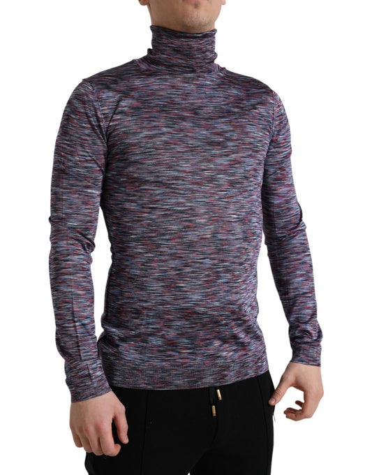 Dolce &amp; Gabbana Blue Purple Turtleneck Pullover Sweater