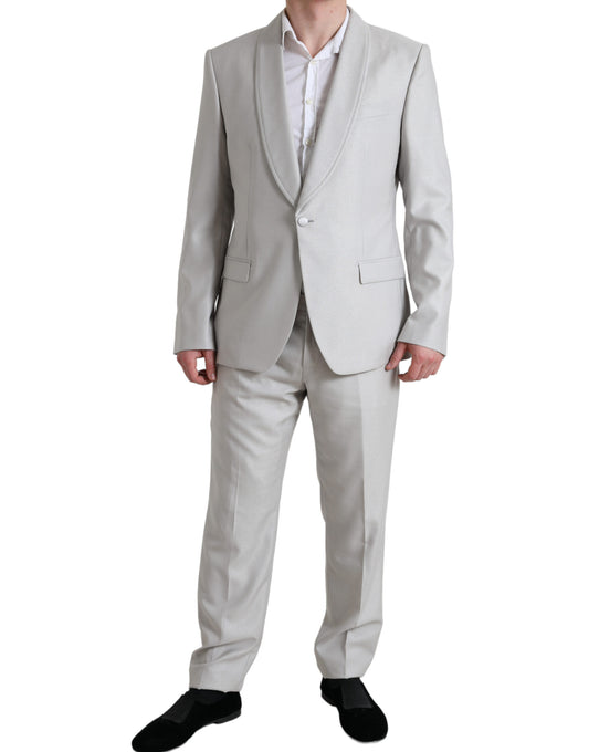 Dolce &amp; Gabbana Silver Wool Silk 2 Piece Slim Fit Suit