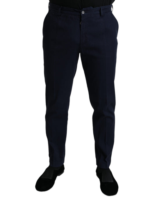 Dolce &amp; Gabbana Dark Blue Cotton Stretch Slim Fit Dress Pants