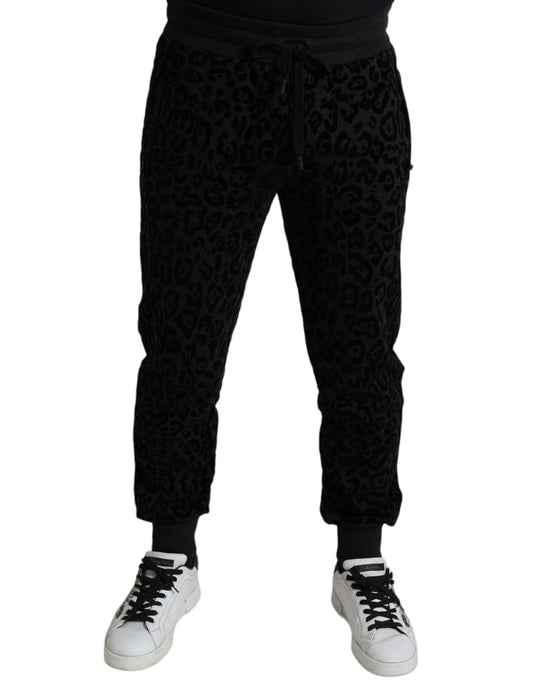 Dolce &amp; Gabbana Black Leopard Cotton Slim Fit Jogger Pants