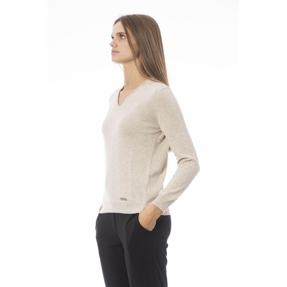 Baldinini Trend Elegant Beige V-Neck Sweater – Cozy &amp; Chic