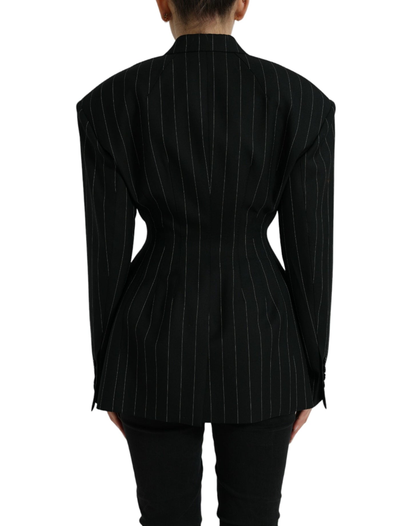 Dolce &amp; Gabbana Black Striped Wool DoubleBreasted Coat Jacket