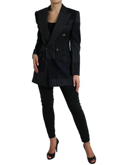 Dolce &amp; Gabbana Black Striped Wool DoubleBreasted Coat Jacket