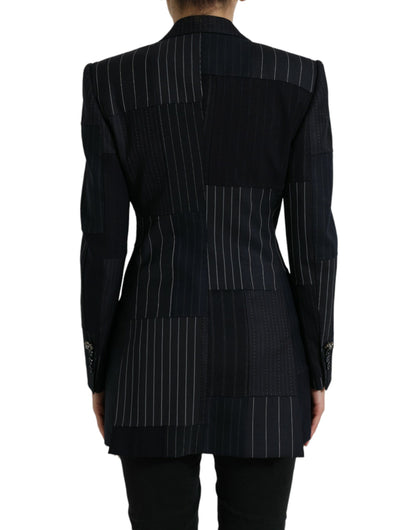 Dolce &amp; Gabbana Black Striped Wool DoubleBreasted Coat Jacket