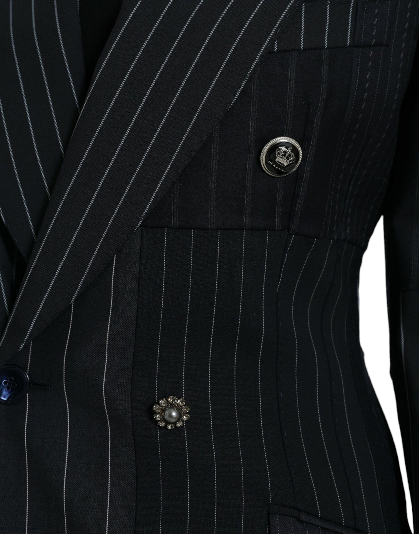 Dolce &amp; Gabbana Black Striped Wool DoubleBreasted Coat Jacket