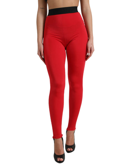 Dolce &amp; Gabbana Red Nylon DG Logo Slim Leggings Pants