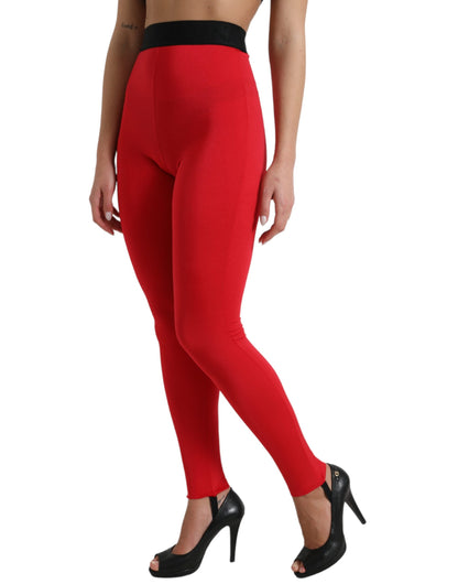 Dolce &amp; Gabbana Red Nylon DG Logo Slim Leggings Pants