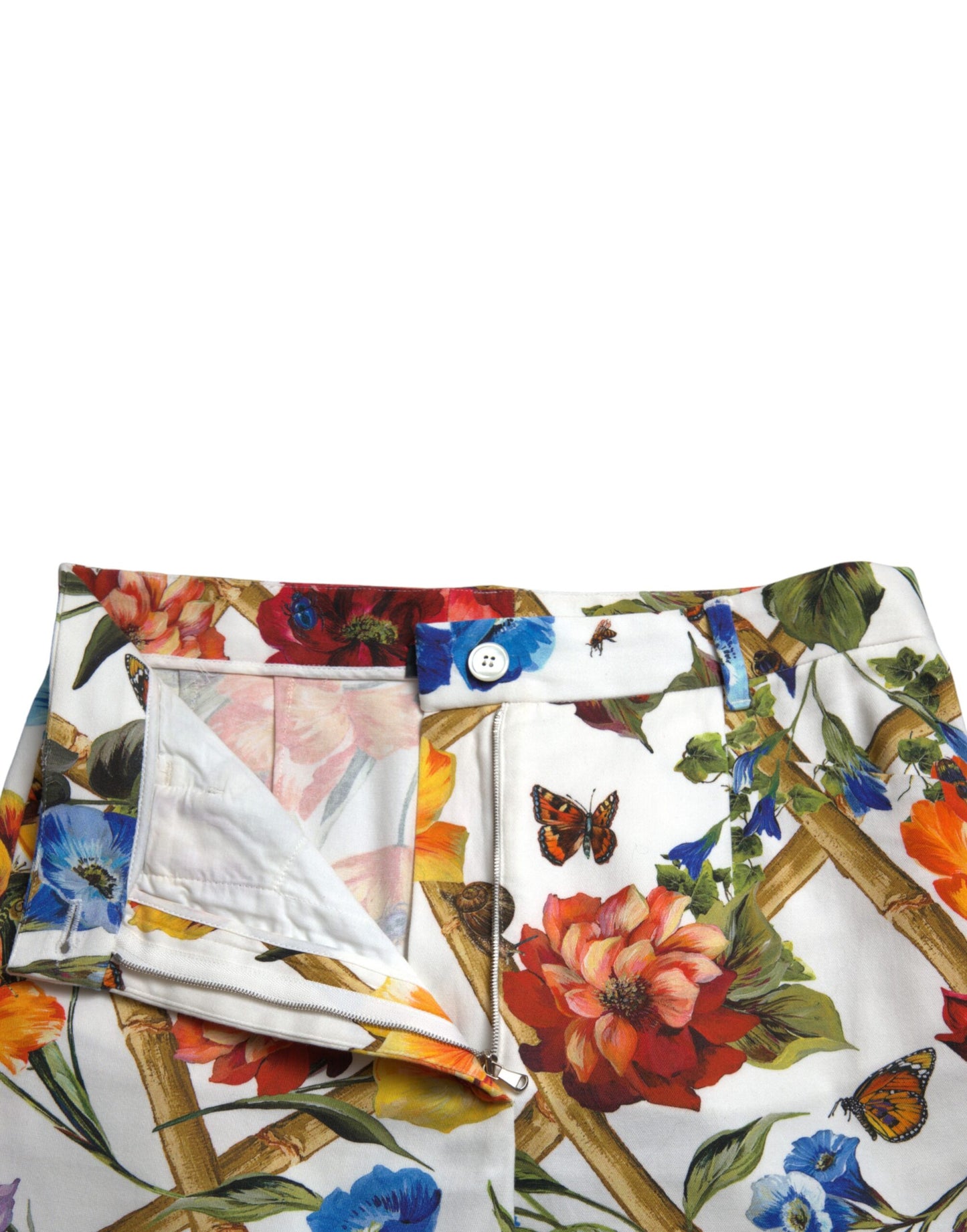 Dolce &amp; Gabbana White Majolica Print High Waist Cropped Pants