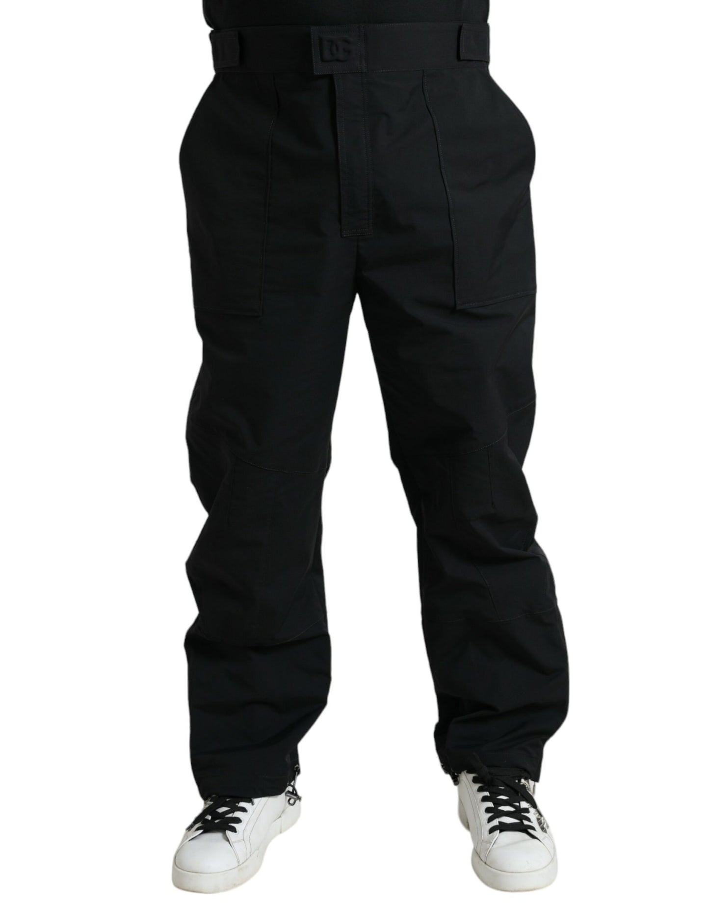 Dolce &amp; Gabbana Black Polyester Logo Straight Pants