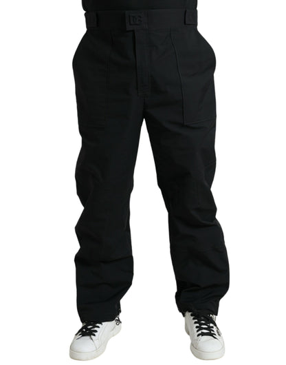 Dolce &amp; Gabbana Black Polyester Logo Straight Pants