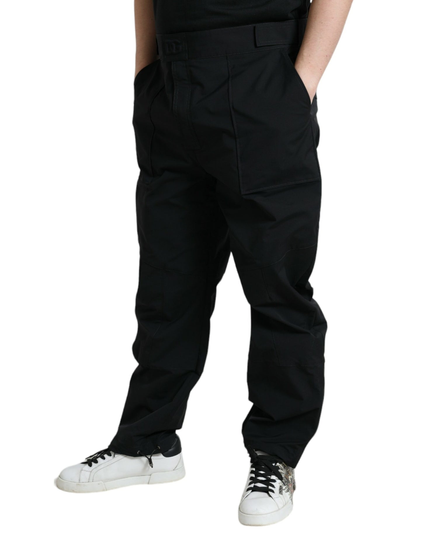 Dolce &amp; Gabbana Black Polyester Logo Straight Pants