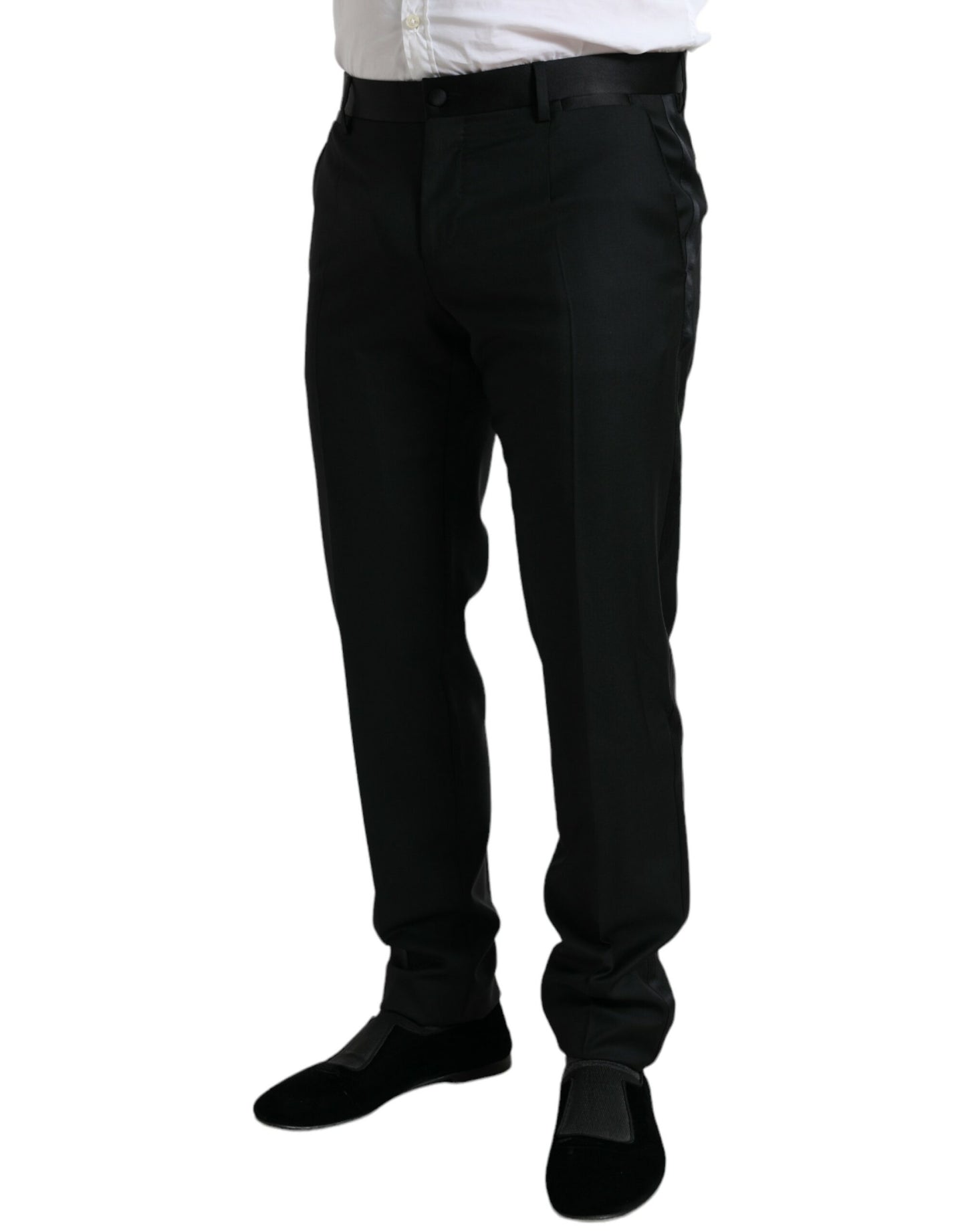 Dolce &amp; Gabbana Black Wool Slim Fit Formal Trouser Dress Pants