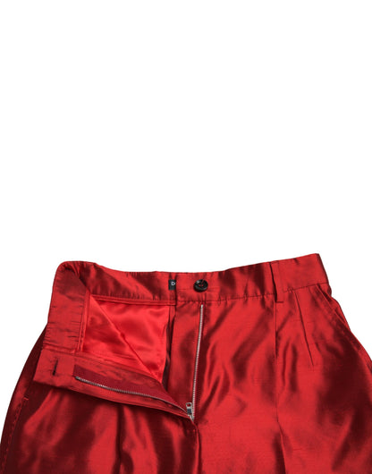 Dolce &amp; Gabbana Red Satin Silk High Waist Wide Leg Pants