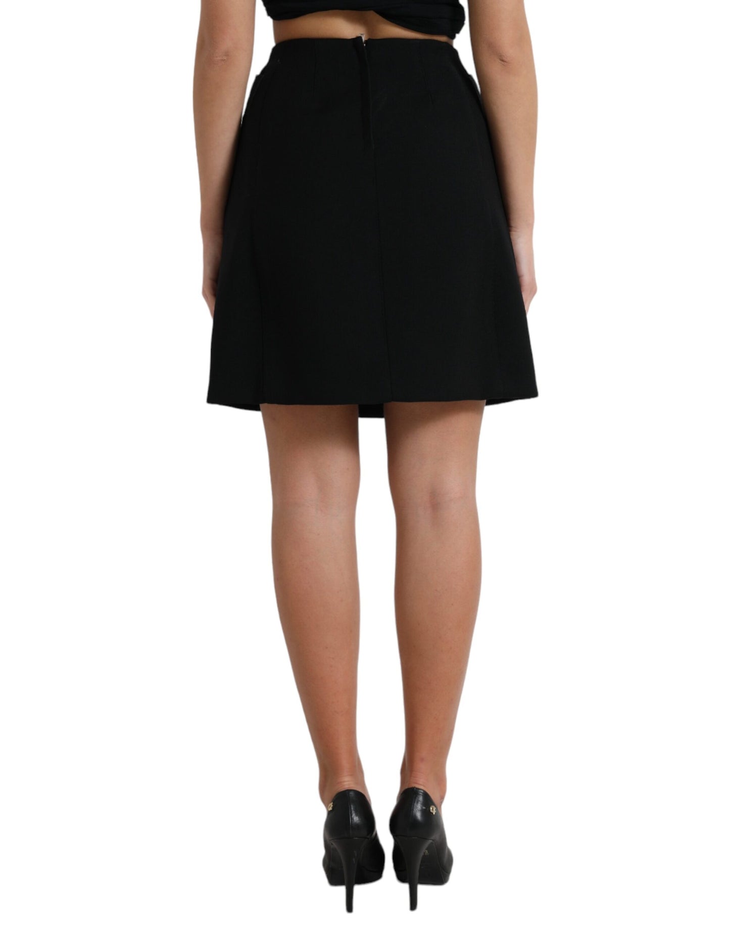 Dolce &amp; Gabbana Black Wool Button High Waist Aline Mini Skirt