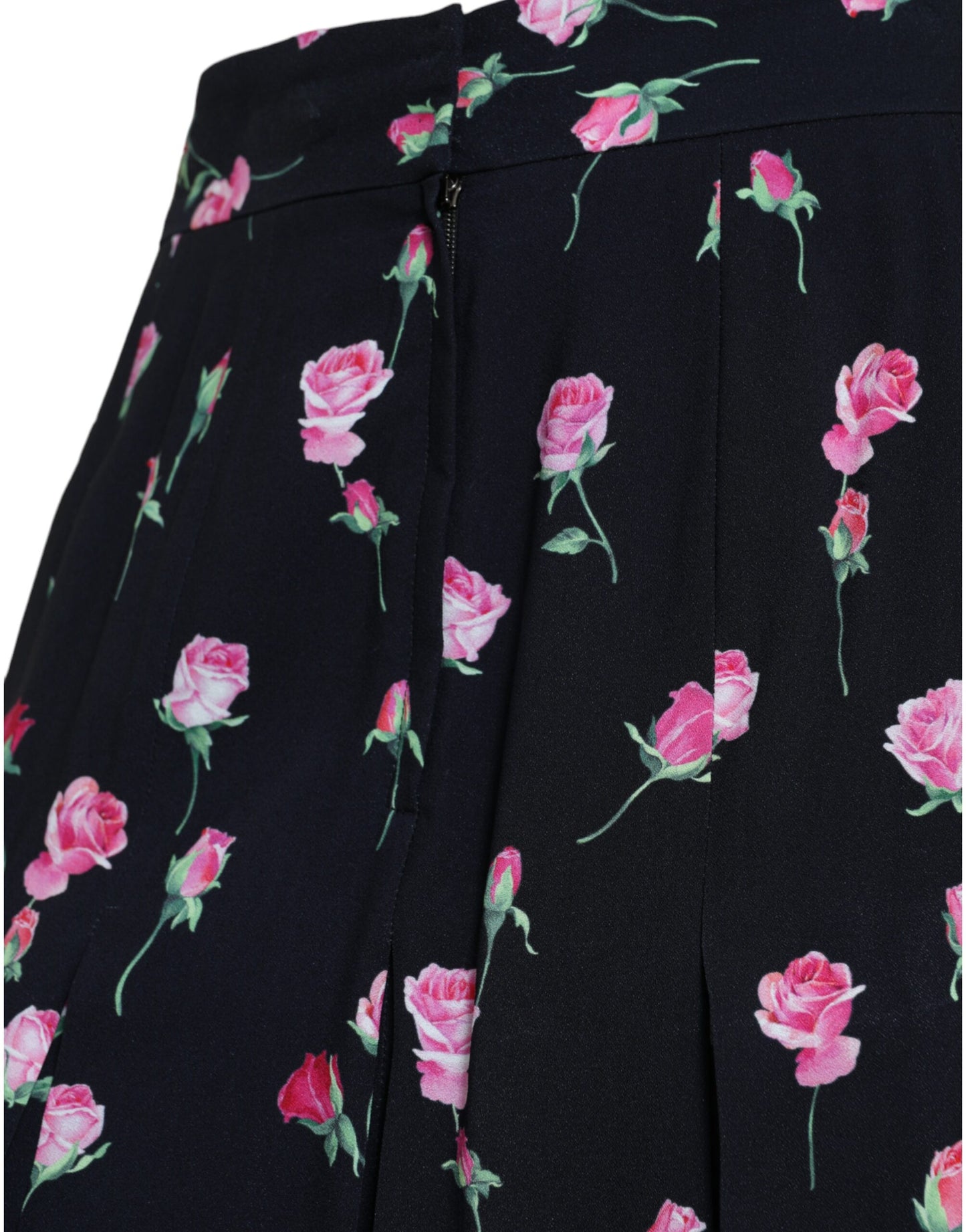 Dolce &amp; Gabbana Black Rose High Waist A-line Knee Length Skirt