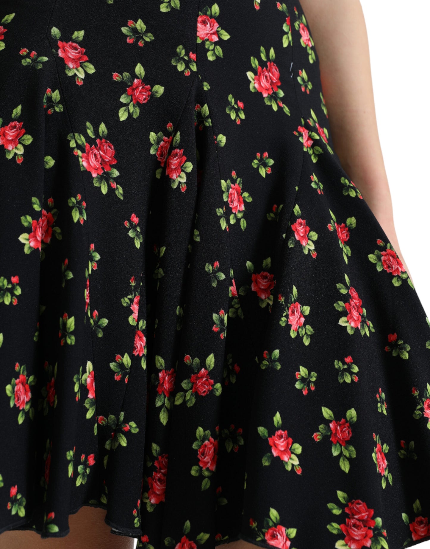 Dolce &amp; Gabbana Black Rose Print High Waist A-line Mini Skirt