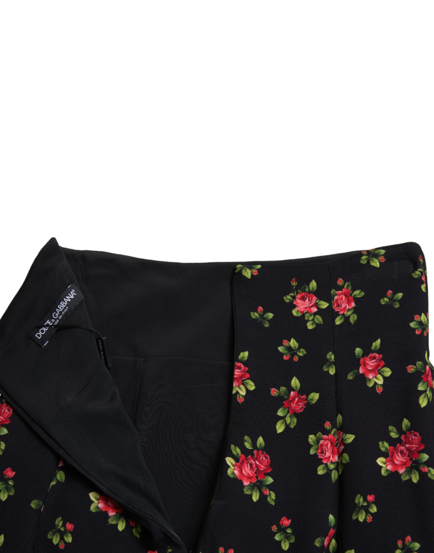 Dolce &amp; Gabbana Black Rose Print High Waist A-line Mini Skirt