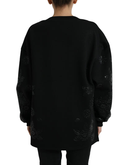 Dolce &amp; Gabbana Black Pullover Floral Logo Applique Sweater