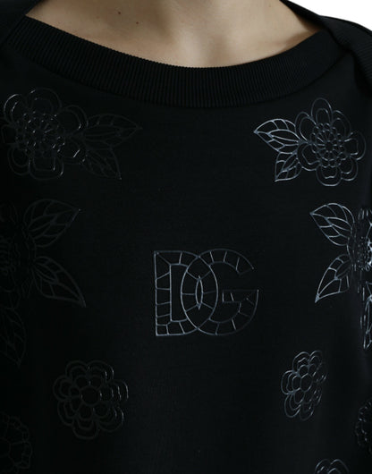 Dolce &amp; Gabbana Black Pullover Floral Logo Applique Sweater