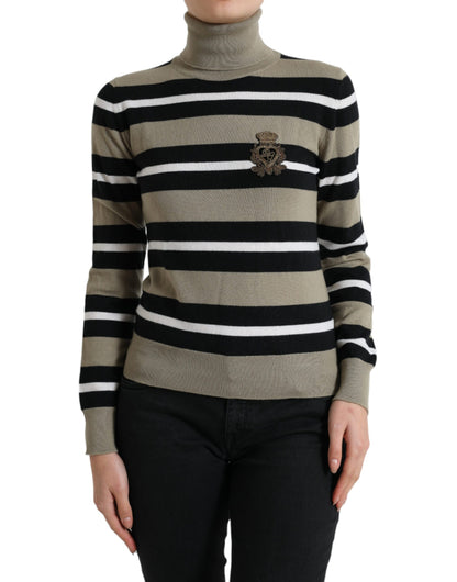 Dolce &amp; Gabbana Multicolor Stripes Logo Turtle Neck Pullover Sweater