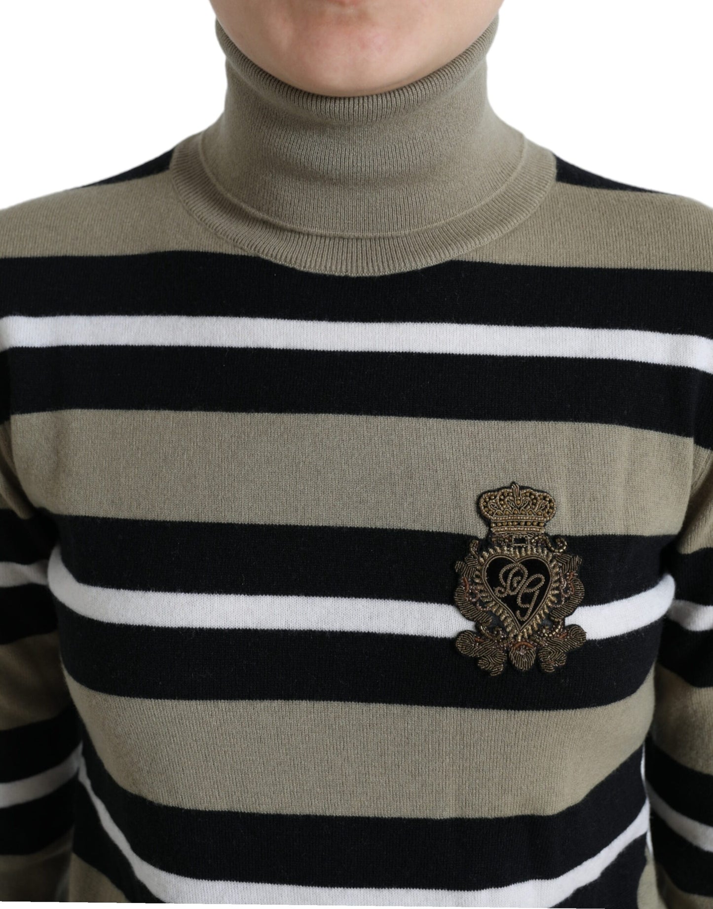 Dolce &amp; Gabbana Multicolor Stripes Logo Turtle Neck Pullover Sweater